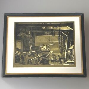 Lionel Barrymore Old Boat Works Gold Foil Etching Framed Nautical Art Print